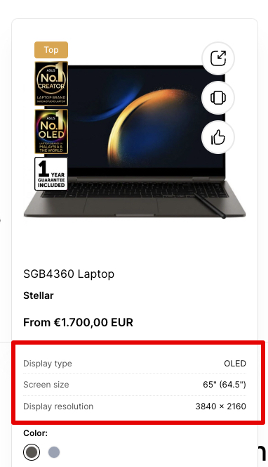 product card extra info